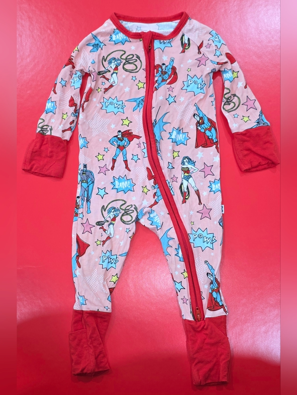 Little Sleepies Pink and Red DC Justice League Pajamas Size 3-6 Mos